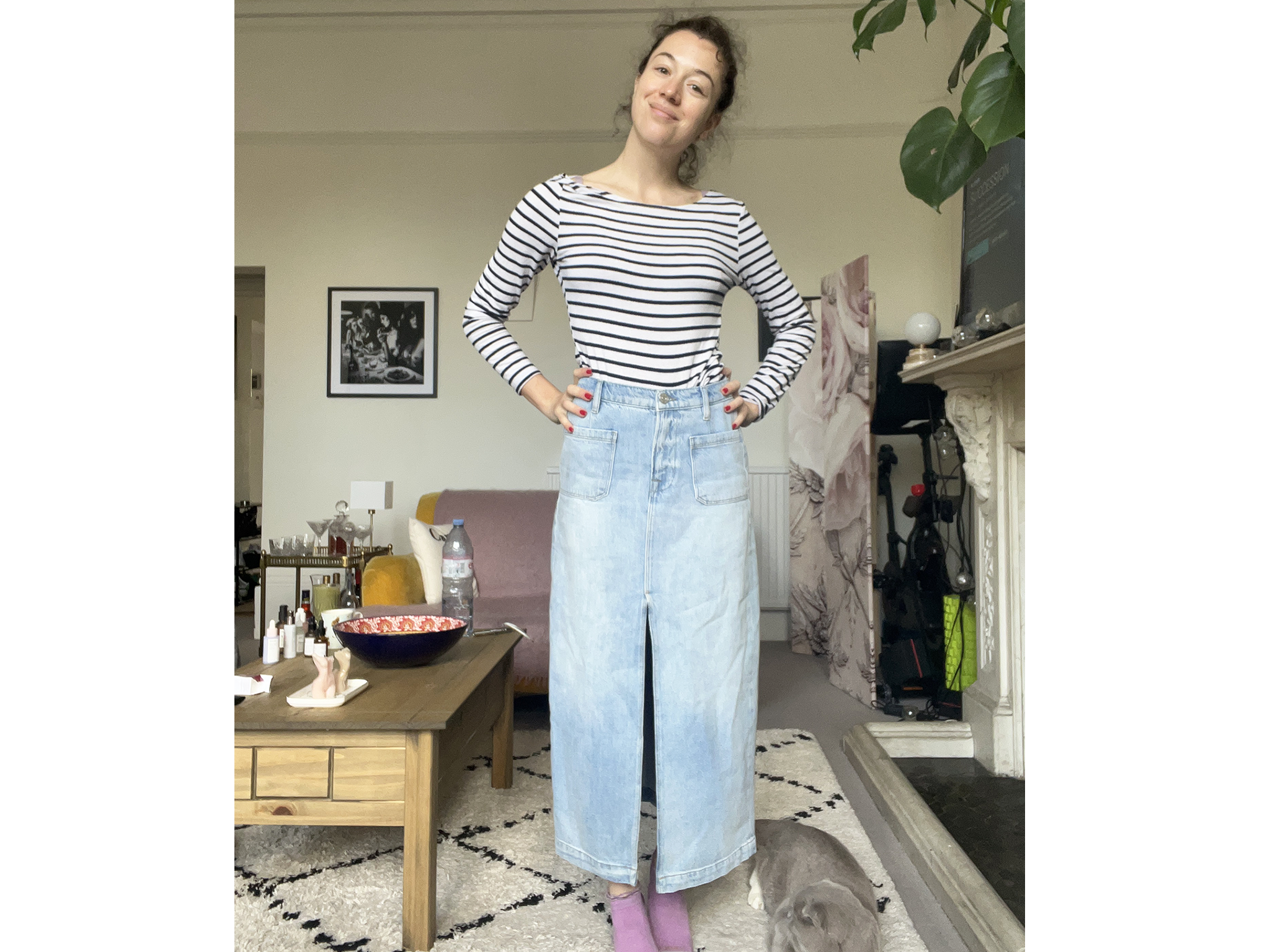 Mid length denim skirts queen size online